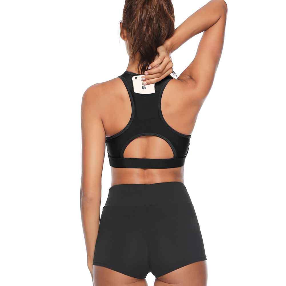 Racerback Sports Bra with Back Phone Pocket