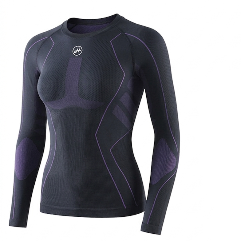 Black long-sleeve top and leggings set on a white background