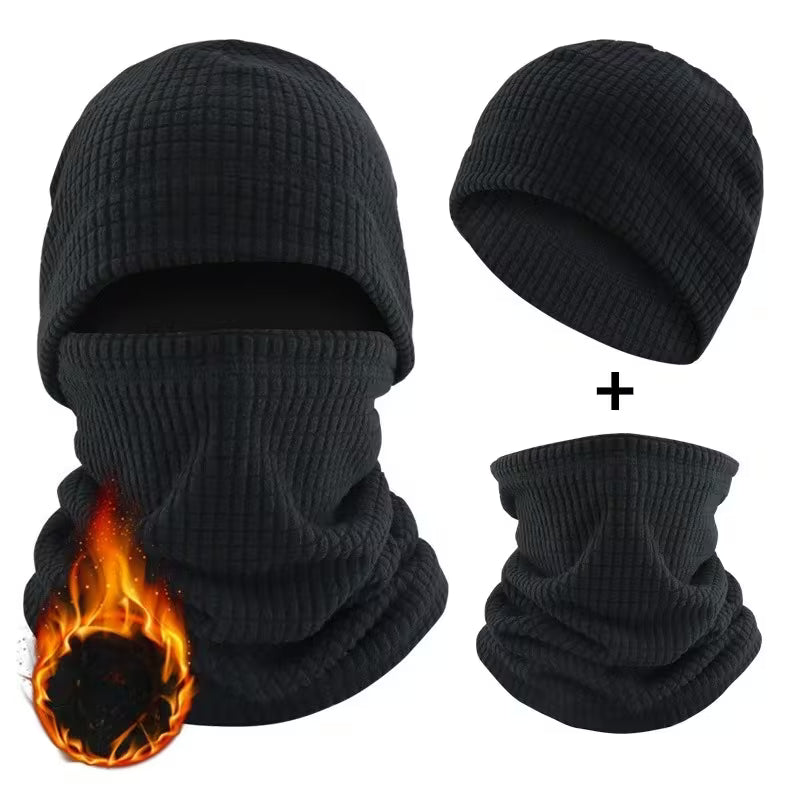 Waffle-Knit Thermal Beanie and Neck Gaiter