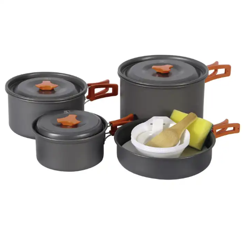 Camping Cookware - Compact and Folding anodized aluminum cookware set
